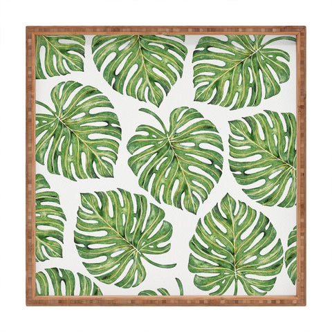 Avenie Tropical Palm Leaves Green Square Tray