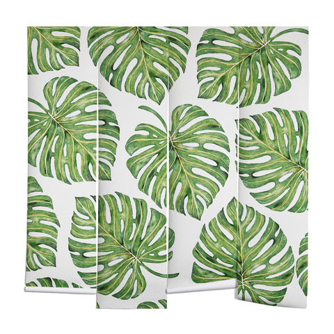 Avenie Tropical Palm Leaves Green Wall Mural