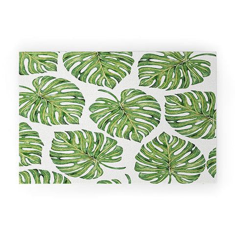 Avenie Tropical Palm Leaves Green Welcome Mat