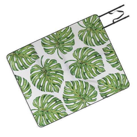 Avenie Tropical Palm Leaves Green Picnic Blanket