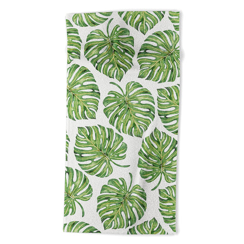 Avenie Tropical Palm Leaves Green Beach Towel
