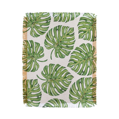 Avenie Tropical Palm Leaves Green Throw Blanket
