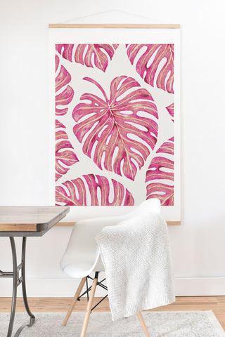 Avenie Tropical Palm Leaves Pink Art Print And Hanger