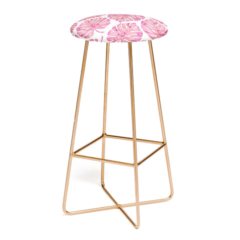 Avenie Tropical Palm Leaves Pink Bar Stool