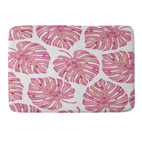 Avenie Tropical Palm Leaves Pink Memory Foam Bath Mat