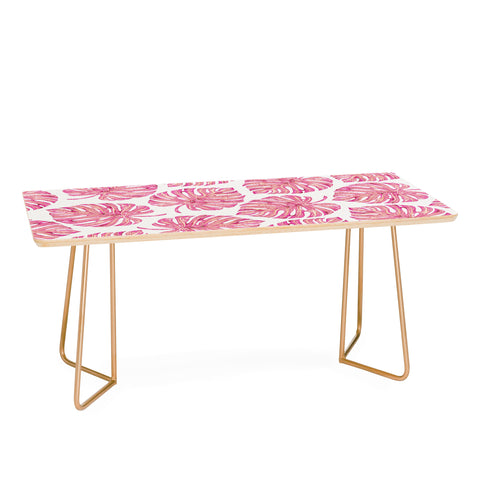 Avenie Tropical Palm Leaves Pink Coffee Table