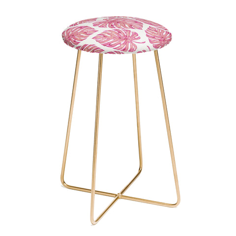 Avenie Tropical Palm Leaves Pink Counter Stool