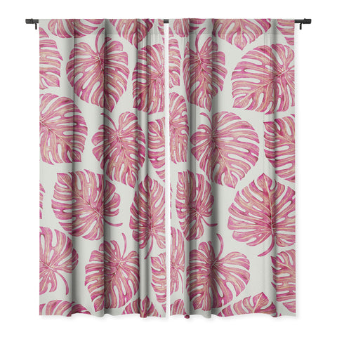 Avenie Tropical Palm Leaves Pink Blackout Non Repeat