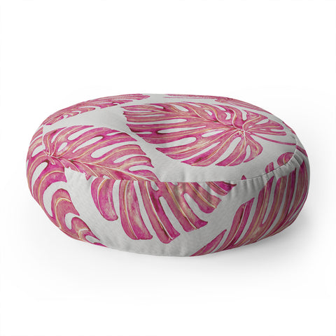 Avenie Tropical Palm Leaves Pink Floor Pillow Round