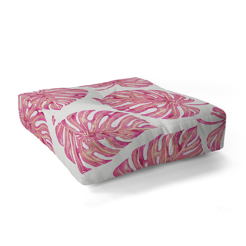 Avenie Tropical Palm Leaves Pink Floor Pillow Square