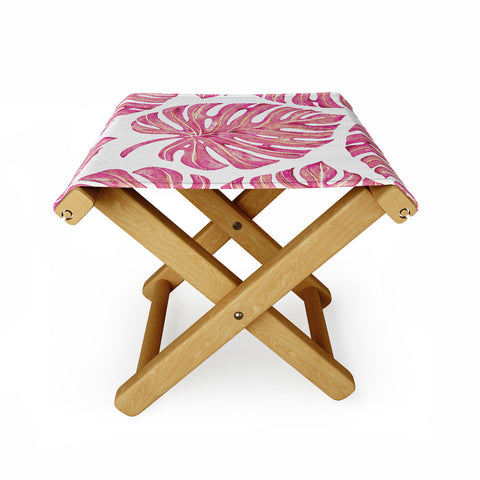 Avenie Tropical Palm Leaves Pink Folding Stool