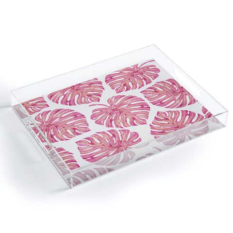 Avenie Tropical Palm Leaves Pink Acrylic Tray
