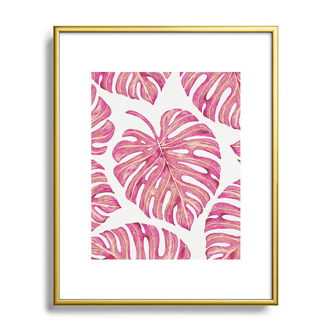 Avenie Tropical Palm Leaves Pink Metal Framed Art Print