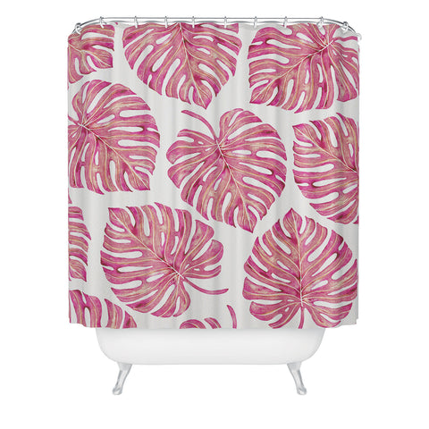 Avenie Tropical Palm Leaves Pink Shower Curtain