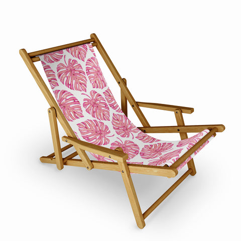 Avenie Tropical Palm Leaves Pink Sling Chair