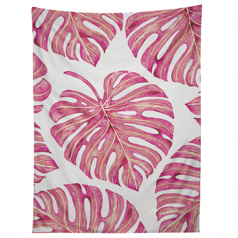 Avenie Tropical Palm Leaves Pink Tapestry