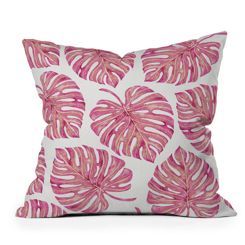 Avenie Tropical Palm Leaves Pink Throw Pillow