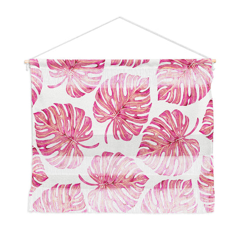 Avenie Tropical Palm Leaves Pink Wall Hanging Landscape