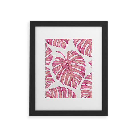 Avenie Tropical Palm Leaves Pink Framed Art Print