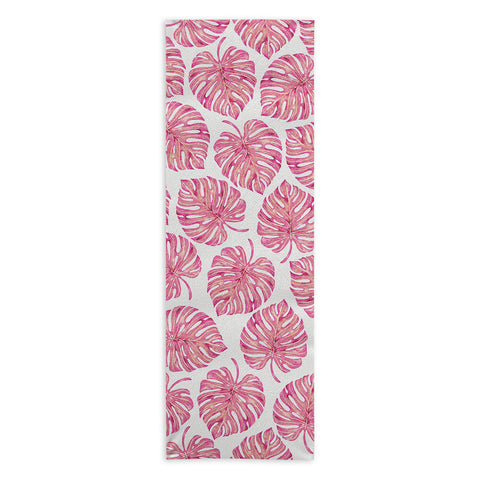 Avenie Tropical Palm Leaves Pink Yoga Towel