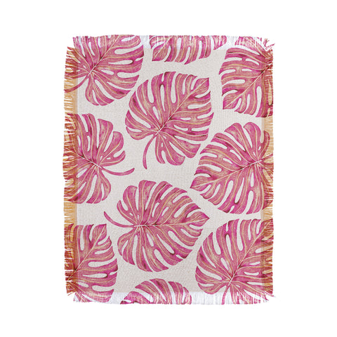 Avenie Tropical Palm Leaves Pink Throw Blanket