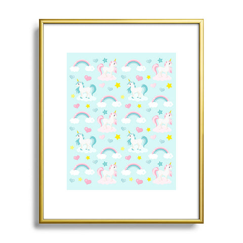 Avenie Unicorn Fairy Tale Blue Metal Framed Art Print