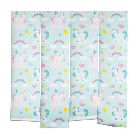 Avenie Unicorn Fairy Tale Blue Wall Mural