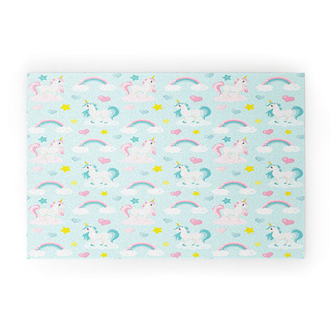 Avenie Unicorn Fairy Tale Blue Welcome Mat