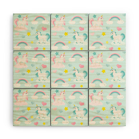 Avenie Unicorn Fairy Tale Blue Wood Wall Mural