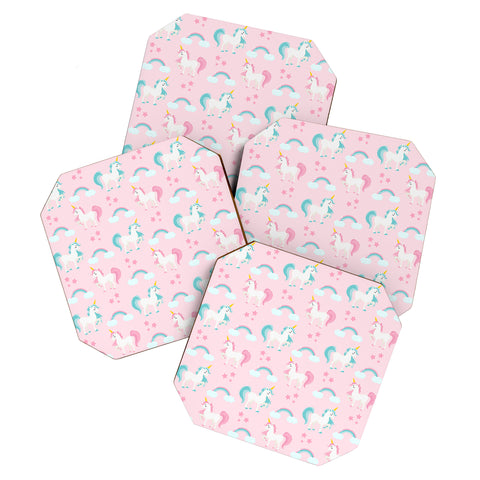 Avenie Unicorn Fairy Tale Pink Coaster Set