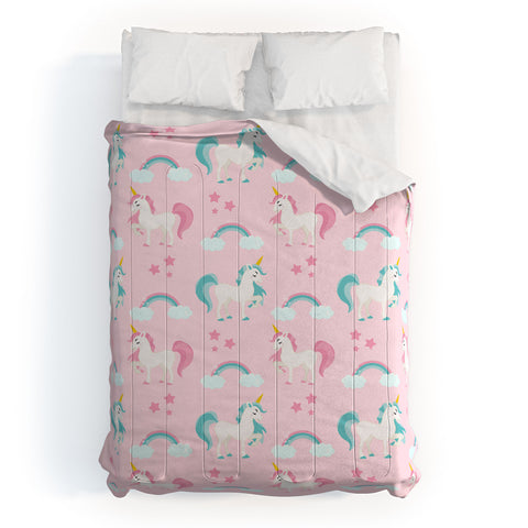 Avenie Unicorn Fairy Tale Pink Comforter