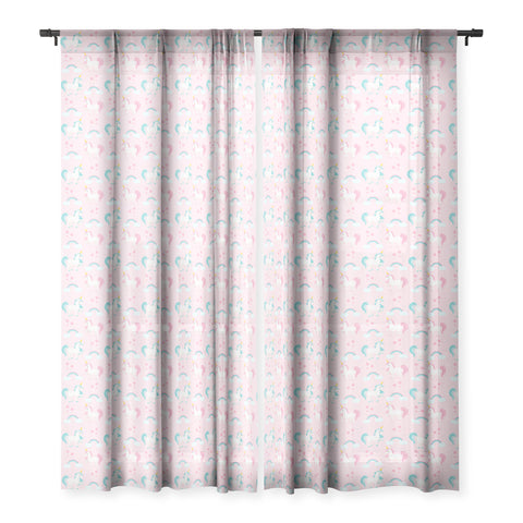 Avenie Unicorn Fairy Tale Pink Sheer Window Curtain