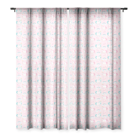 Avenie Unicorn Fairy Tale Pink Sheer Window Curtain