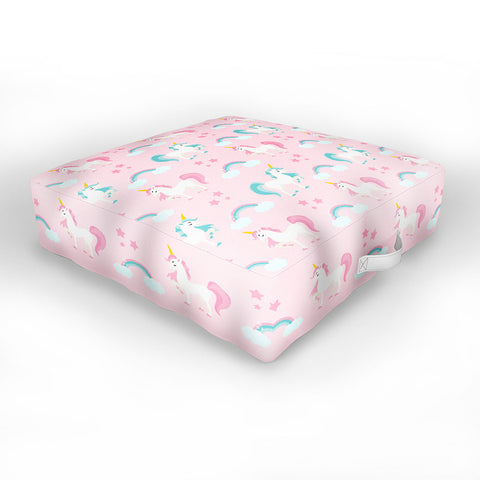 Avenie Unicorn Fairy Tale Pink Outdoor Floor Cushion
