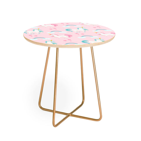 Avenie Unicorn Fairy Tale Pink Round Side Table