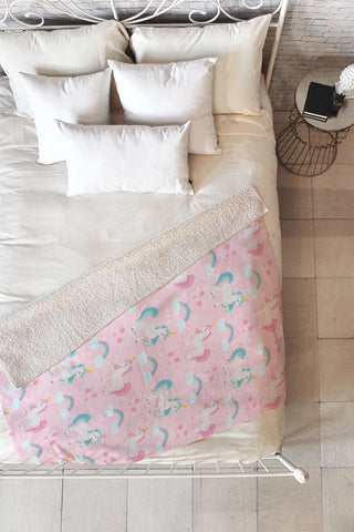 Avenie Unicorn Fairy Tale Pink Fleece Throw Blanket