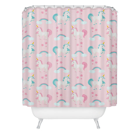 Avenie Unicorn Fairy Tale Pink Shower Curtain