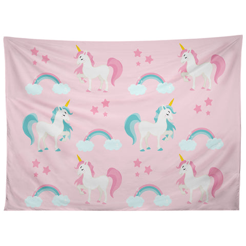 Avenie Unicorn Fairy Tale Pink Tapestry