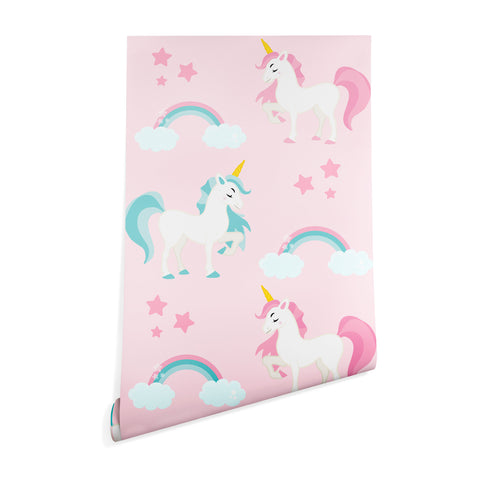 Avenie Unicorn Fairy Tale Pink Wallpaper