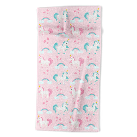 Avenie Unicorn Fairy Tale Pink Beach Towel