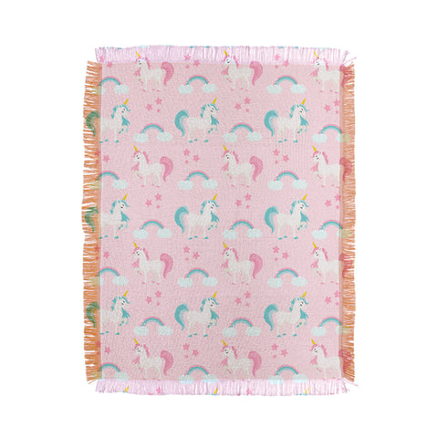 Avenie Unicorn Fairy Tale Pink Throw Blanket