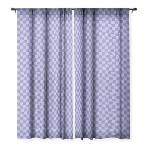 Avenie Very Peri Warped Checkerboard Sheer Window Curtain