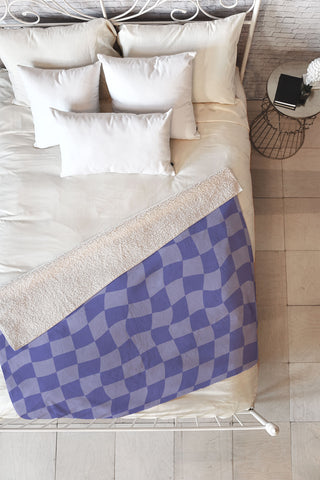 Avenie Very Peri Warped Checkerboard Fleece Throw Blanket