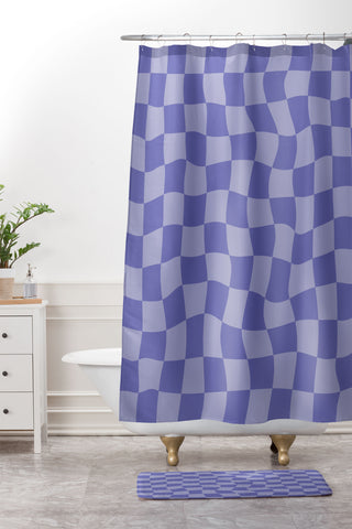 Avenie Very Peri Warped Checkerboard Shower Curtain And Mat