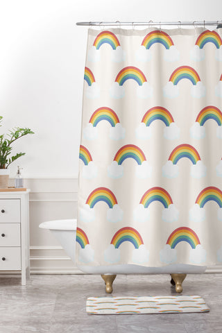 Avenie Vintage Rainbow Pattern Shower Curtain And Mat