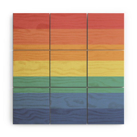 Avenie Vintage Rainbow Stripes Wood Wall Mural