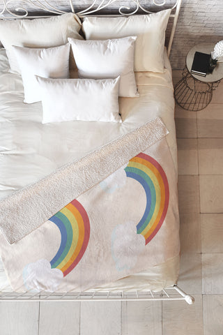 Avenie Vintage Rainbow With Clouds Fleece Throw Blanket