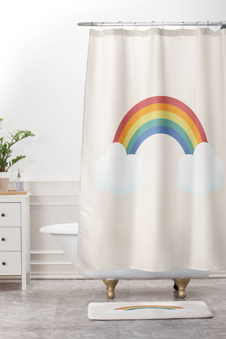 Avenie Vintage Rainbow With Clouds Shower Curtain And Mat