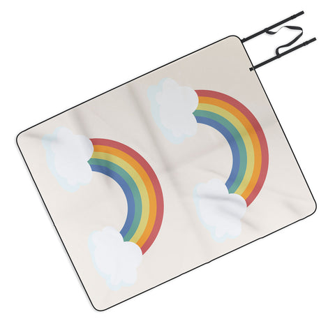 Avenie Vintage Rainbow With Clouds Picnic Blanket