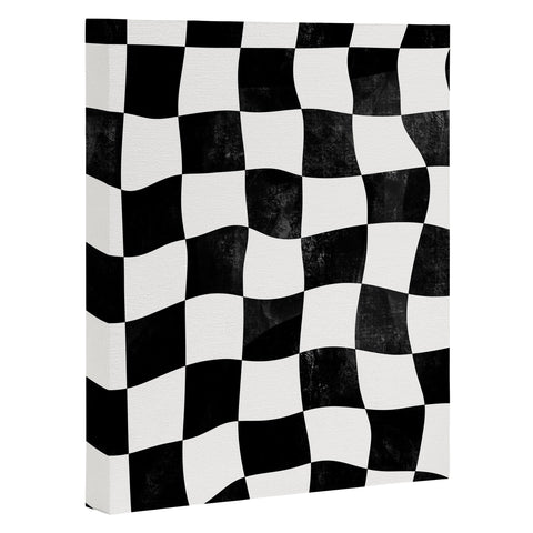 Avenie Warped Checkerboard BW Art Canvas